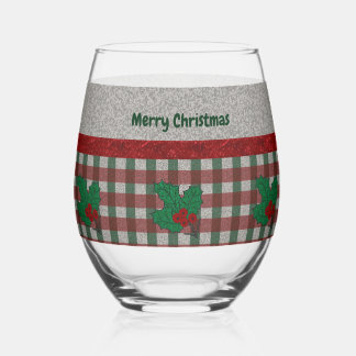 Vaso De Vino Xmas Gingham de los años 1940 - Personalizado