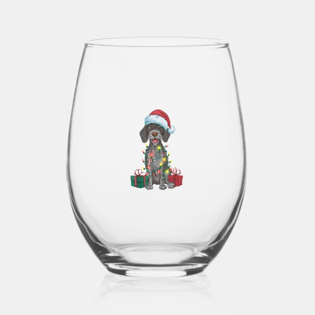 Vaso De Vino Xmas Iluminando Perro picante de cabello alambrado (Anverso)