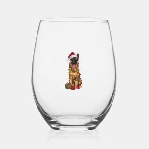 Vaso De Vino Xmas Iluminando Santa Hat Perro belga Tervuren Chr