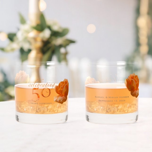 Vaso De Whiskey 50.º boda personalizar rosa de melocotón (Insitu (Boda))