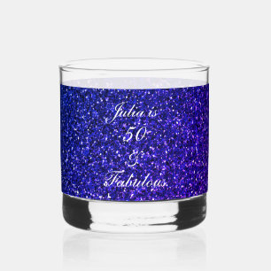 Vaso De Whiskey 50.º cumpleaños Purpurina azul regalo moderno de f