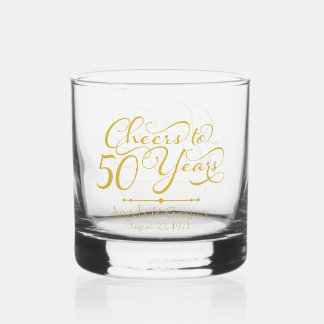 Vaso De Whiskey 50 años de Boda vitoreando el oro a 50 años