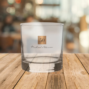 Vaso De Whiskey 50 años nombre de guión elegante dorado personaliz
