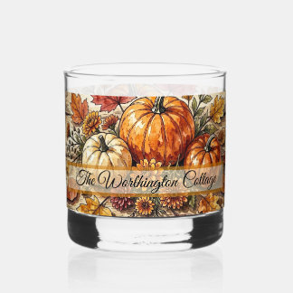 Vaso De Whiskey Acuarela de calabaza de otoño rústico y hojas de o