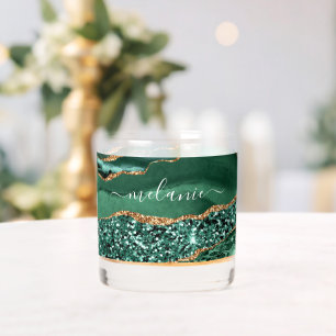 Vaso De Whiskey Agate Green Gold Purpurina Marble Custom Name