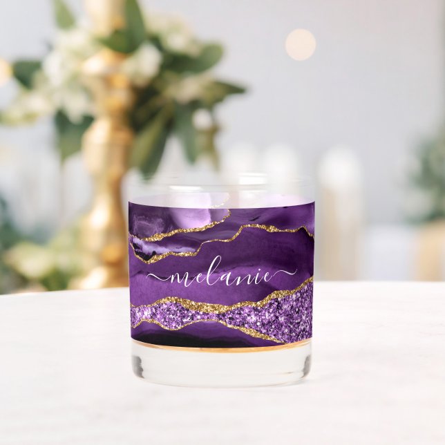 Vaso De Whiskey Agple Purple Gold Purpurina Marble Nombre personal (Insitu (Boda))