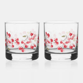 Vaso De Whiskey Aguamaril Navidad Frambuesa Acuarela | Vajilla Nav