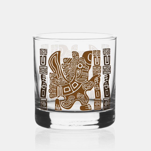 Vaso De Whiskey Águila azteca guerrera arte tribal antiguo (Anverso)