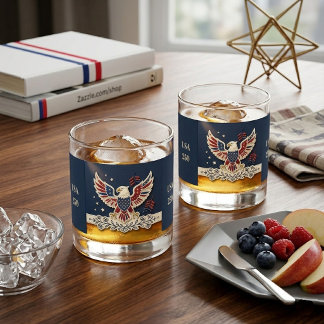 Vaso De Whiskey Águila Calva Patriótica Azul Marino USA 250 Aniver