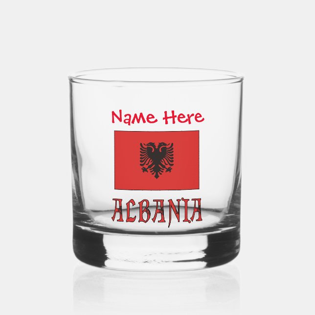 Vaso De Whiskey Albania y la bandera albanesa Personalización Roja (Anverso)