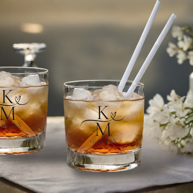 Vaso De Whiskey Amar caligrafía Iniciales Corazón Negro B&W ID940 (Subido por el creador)