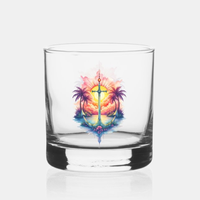 Vaso De Whiskey Ancla solar en un paraíso tropical.  (Anverso)