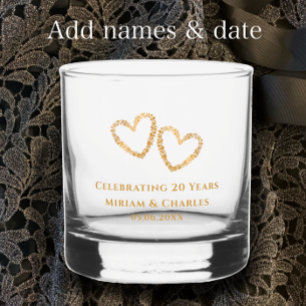 Vaso De Whiskey Aniversario Boda del Corazón Dorado Personalizado