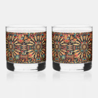 Antiguo Cerulean "Sueño Azteca" 12oz Rocks Glasses