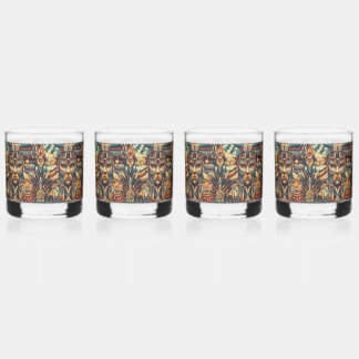 Vaso De Whiskey Antiguo "Motif Mesoamericano" de 12 onzas de vidri