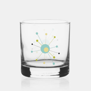 Vaso De Whiskey Aqua Blue Yellow Atomic Age Starburst Mid Century