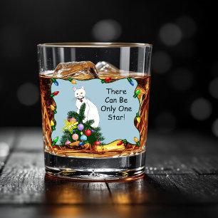 Vaso De Whiskey Árbol de Navidad Divertido y Festivo Gato Blanco D