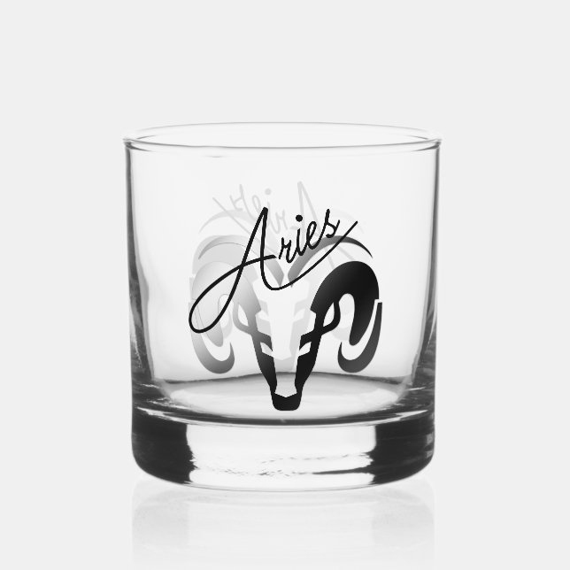 Vaso De Whiskey Aries plateadas y negras al Ram Zodiac (Anverso)