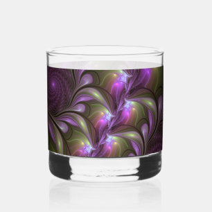 Vaso De Whiskey Arte fractal abstracto colorido violeta púrpura ca