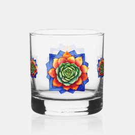 Vaso De Whiskey Arte Único Suculentas Coloridas Acuarela Vibrante