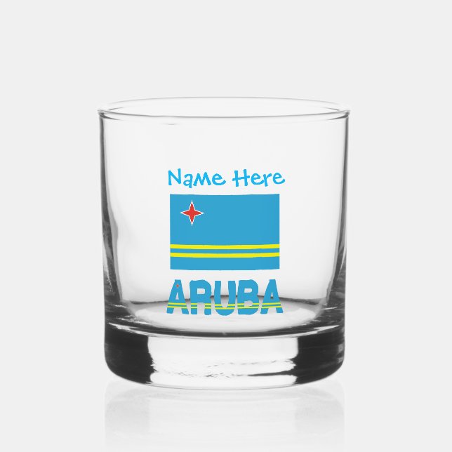 Vaso De Whiskey Aruba y la bandera de Aruba Personalización azul (Anverso)