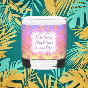 Vaso De Whiskey Atardecer Tropical Rosa Isla Tiempo Palma Aloha