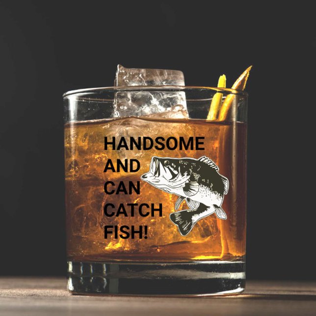 Vaso De Whiskey Atractivo y capaz de atrapar el pez Largemouth Bas (Funny fishing bourbon or whiskey glass. Bass fisihng quote. Handsome and Can Fish!)