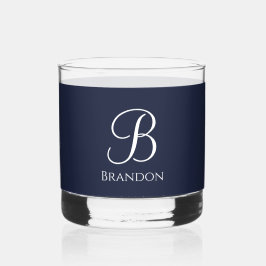 Vaso De Whiskey Azul Marino Nombre Personalizado y Monograma