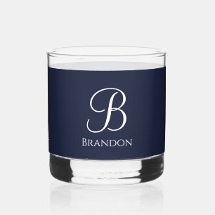 Vaso De Whiskey Azul Marino Nombre Personalizado y Monograma