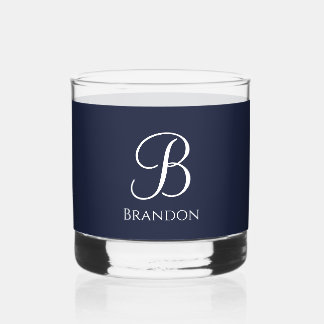Vaso De Whiskey Azul Marino Nombre Personalizado y Monograma