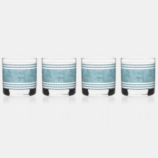 Vaso De Whiskey Azul y blanco de los ciervos de invierno del suroe