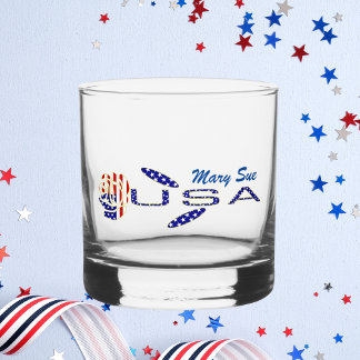 Vaso De Whiskey Bandera de EE. UU. Rosa de Lado Azul Personalizada