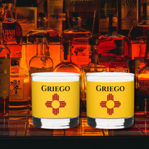 Vaso De Whiskey Bandera de Nuevo México con el símbolo Zia