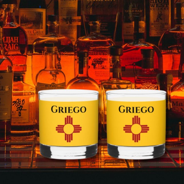 Vaso De Whiskey Bandera de Nuevo México con el símbolo Zia (Subido por el creador)