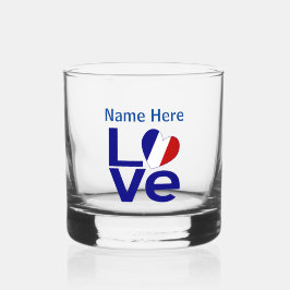 Vaso De Whiskey Bandera del corazón del amor azul francés personal