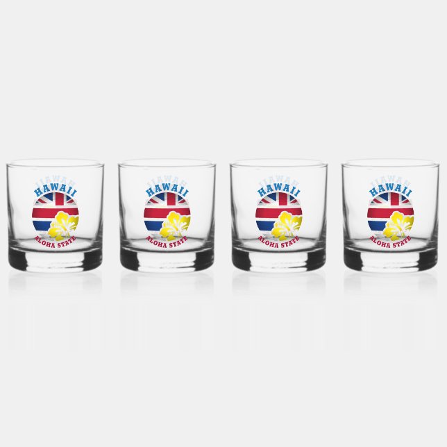 VASO DE WHISKEY BANDERA ESTATAL HAWAII ALOHA (Anverso)