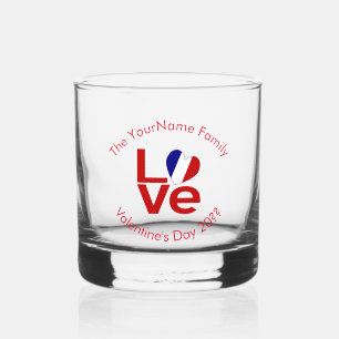 Vaso De Whiskey Bandera Francesa AMOR Texto Personalizado Rojo
