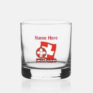 Vaso De Whiskey Bandera Suiza Fútbol Ball Personalización Roja