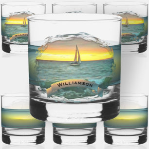 Vaso De Whiskey Barco de vela en la bahía de Banderas 0884