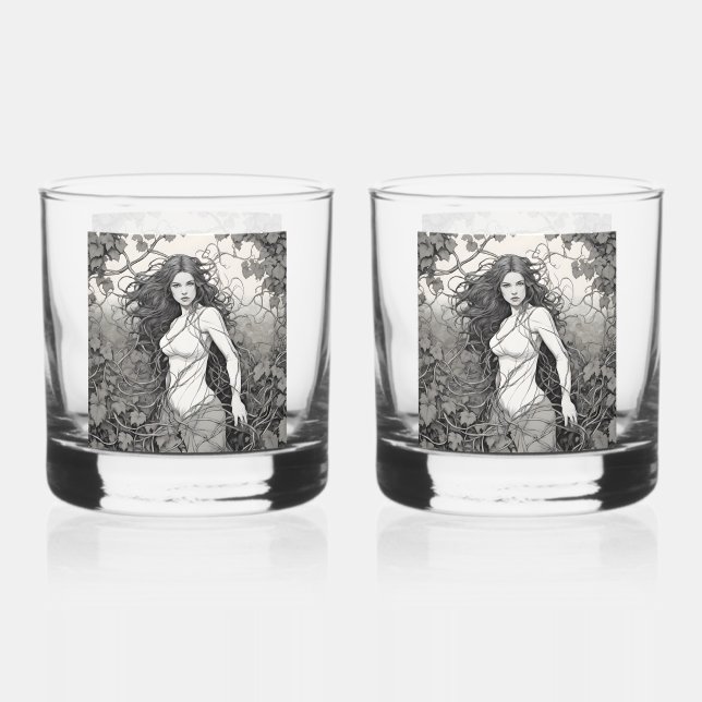 Vaso De Whiskey Bella Mujer De Brunette En Dibujo De Vinos (Anverso)