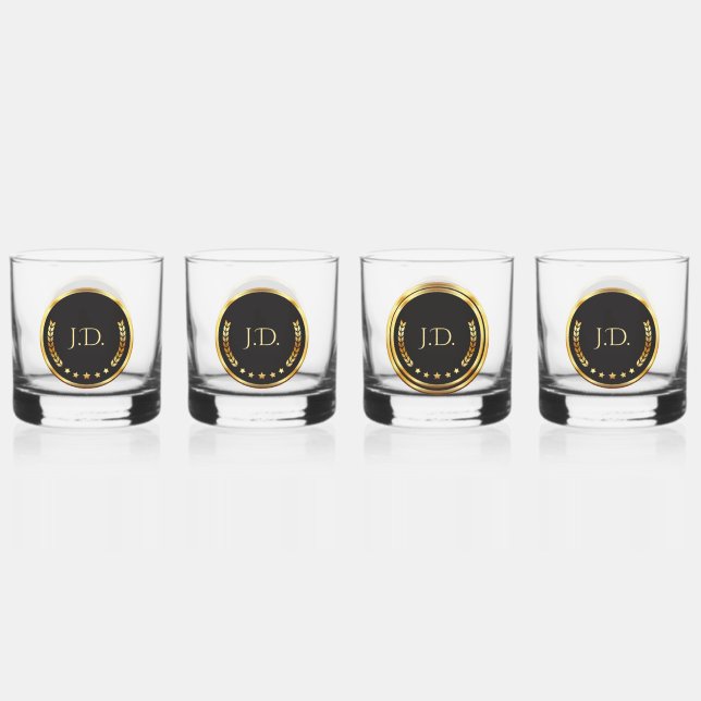 Vaso De Whiskey Black & Gold Poker – Personalized Monogram (Reverso)
