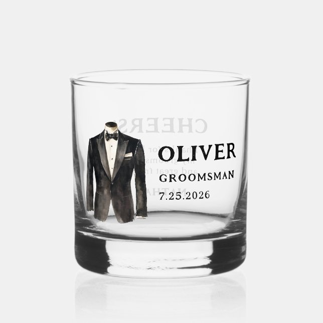 Vaso De Whiskey Black Suit Groomsman Propuesta Whiskey Glass (Anverso)