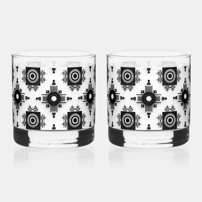 Vaso De Whiskey Blanco y negro geométrico elegante (Anverso)