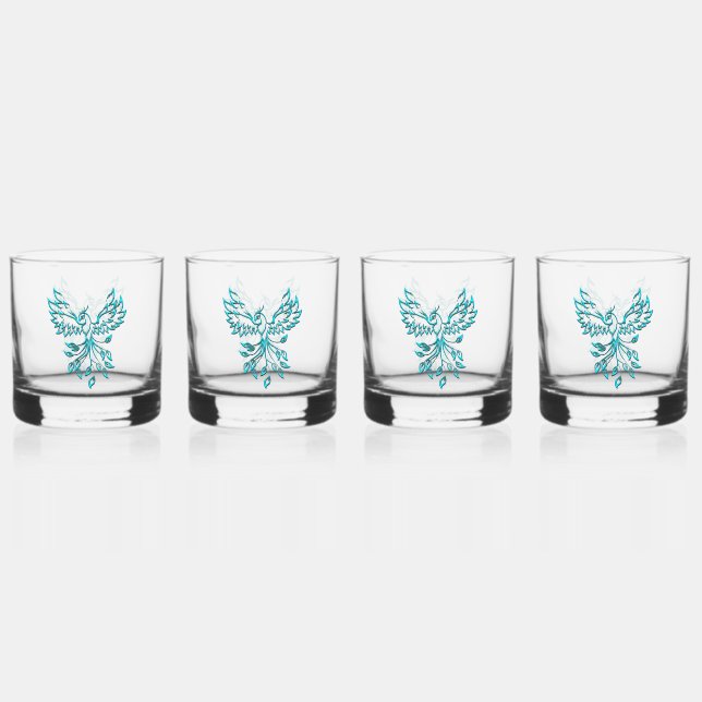 Vaso De Whiskey Blue Phoenix Rising en Blanco (Anverso)