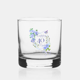 Vaso De Whiskey Blue Rose Ribbon 40th Birthday