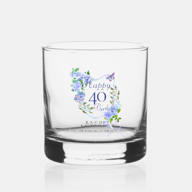 Vaso De Whiskey Blue Rose Ribbon 40th Birthday (Anverso)