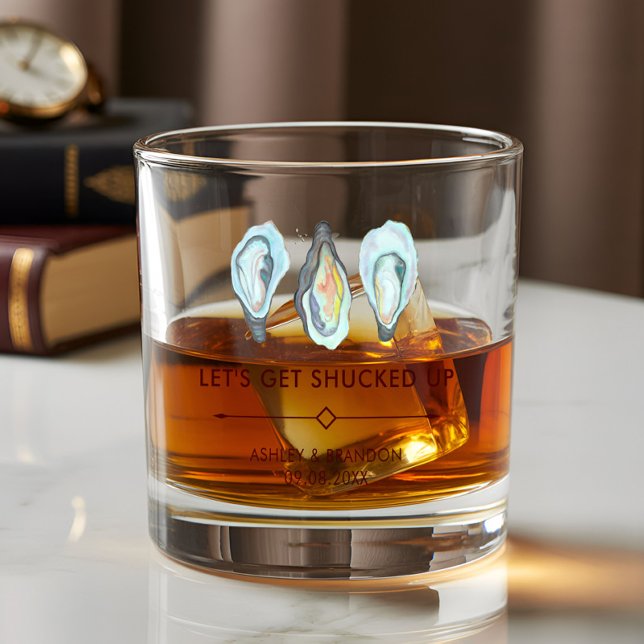 Vaso De Whiskey Boda costera al estilo acuarela con ostras (Subido por el creador)