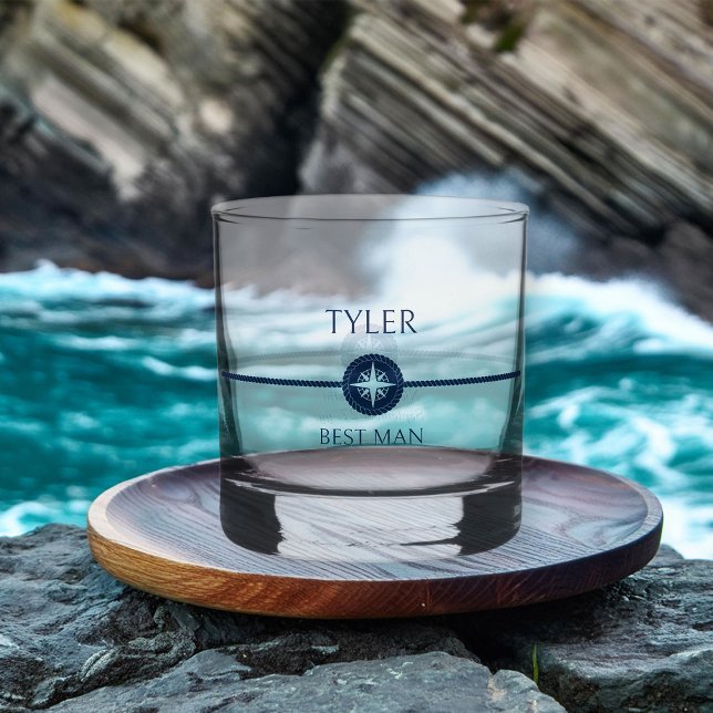 Vaso De Whiskey Boda costero náutico Mejor Hombre Groomsman (Nautical wedding best man gift - personalize for any member of your wedding party)