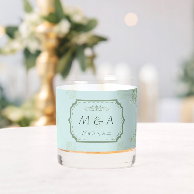 Vaso De Whiskey Boda de Flores Blancas Verde azuladas Pastel (Insitu (Boda))