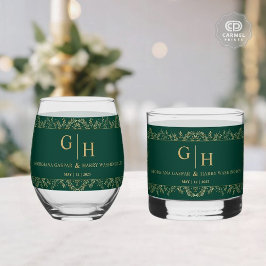 Vaso De Whiskey Boda floral de la orilla de oro verde de la jungla